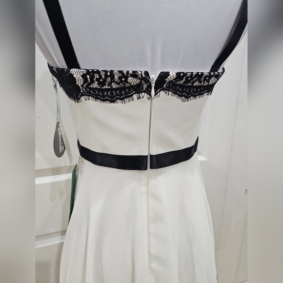 Pearl Georgina Chapman Cream & Black Lace Ribbon Trim Mini Dress 2 NWT - Picture 9 of 13
